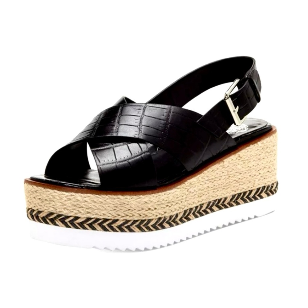 Vince Camuto Marietter Genuine Croc Embossed Leather Wedge Slingback Sandals Sz8